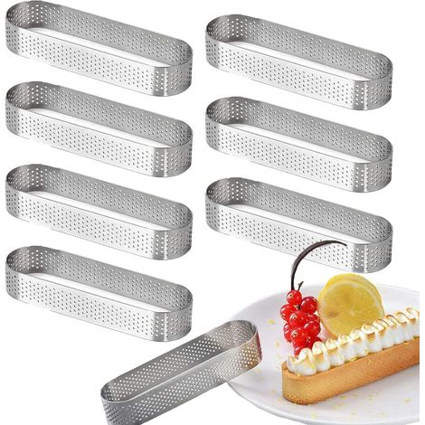 8 moules à tartelettes ovales en acier inoxydable, pour desserts français, mousses, tartes aux fruits, quiches et gâteaux. (1/5)