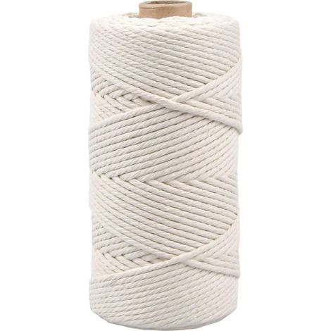 Corde Macramé - Coton Blanc - 100 M - Diamètre 3 mm - Pour Emballage Cadeau Décoration Artisanat Tissage - 1 Rouleau (1/5)