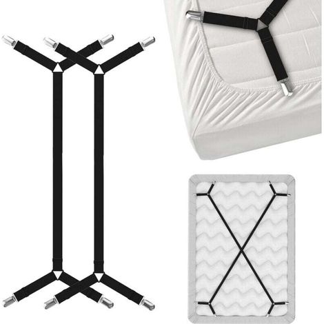 YMYNY Drap de Lit Bretelles Porte Jarretelles - Sangles de Support de Drap de Lit Entrecroisées - Noir (2 Sangles (1/4)