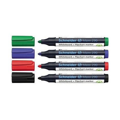 SCHNEIDER Whiteboard-/Flipchartmarker Schneider Maxx 290 2-3mm farbig sortiert Rundspitze 4 St./Pack.