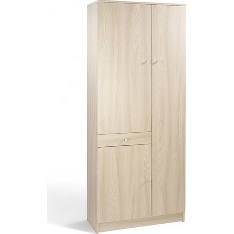 Armadio Compatto MDF 3 Ante 1 Cassetto Olmo Chiaro Dimensioni 77x34x183 cm Ideale Per Organizzazione Spazi Ridotti