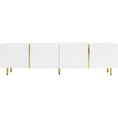 ELVMI Mobile TV con 4 Ante e Cerniere Soft-Close, Finitura Lucida con Dettagli Dorati, per Soggiorno, 170 × 35 × 46 cm (1/4)