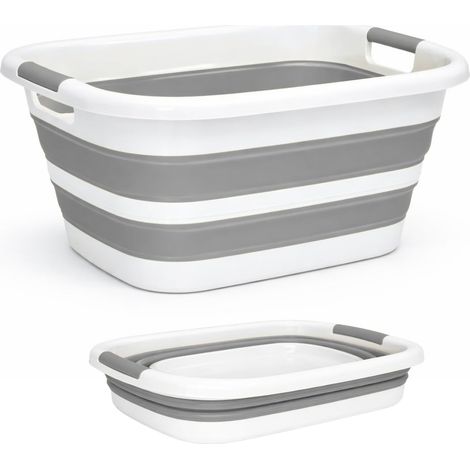 Panier à Linge Pliable 26 L Grande Capacité – Bassine Plastique Compacte et Résistante – Bac à Linge Sale Gain de Place pour Salle de Bain ou Buanderie (Gris) (1/5)
