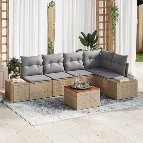Gartensofa-set 6 pcs Beige und Hellgrau Poly-Rattan