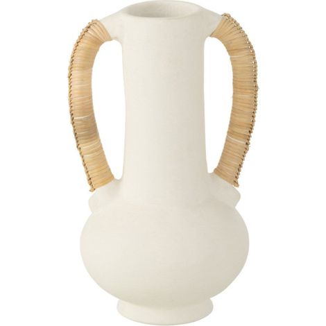 Vase Amphore Déco "Léo" 35cm Blanc & Naturel (1/2)