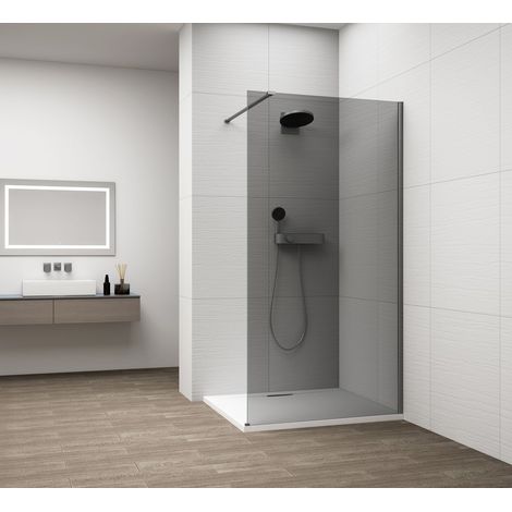 ESCA GUN METAL Panneau de verre de douche monobloc, montage mural, verre fumé, 800 mm (1/4)