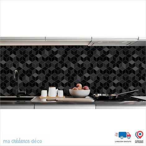 Crédence : Cubes et couleurs 2 - Couleur noir - Alu composite - 60 - 120 (1/3)