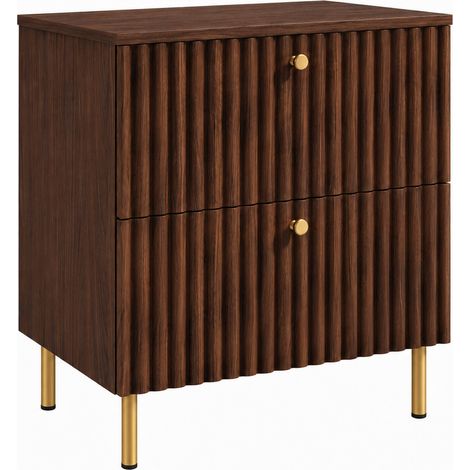 Mobile da bagno a terra con piano 60, rovere noce + piano rovere noce, maniglie in tre colori, piedini dorati, 60 x 44,4 x 73,6 cm (1/5)