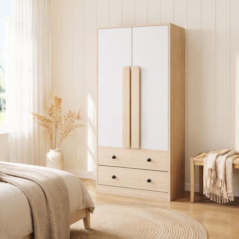 Armadio 70 x 40 x 170 cm a 2 ante con cassetti, legno e bianco DESVIAE (1/5)