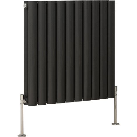 Anthracite Oval Column Designer Radiator Central Heating Rads with Angle Square Valve Horizontal Double 600x590mm (1/2)