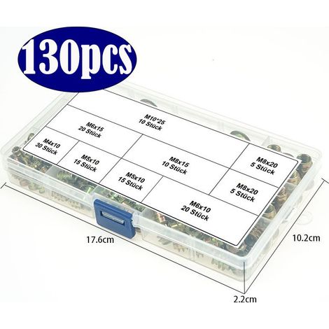 130-teiliges Set Innensechskant- und Außensechskantmuttern für Möbel mit senkrechter Kopffläche, trapezförmige Holzankermuttern, M4, M5, M6, M8, M10 (1/2)