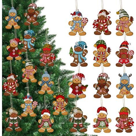 24 Pièces Pain d epice Decoration Suspension Noel, Deco Sapin de Noel en Bois, Pain Depice Deco Noel, Suspension Ornement Sapin de Noel pour Intérieure Festive (1/5)