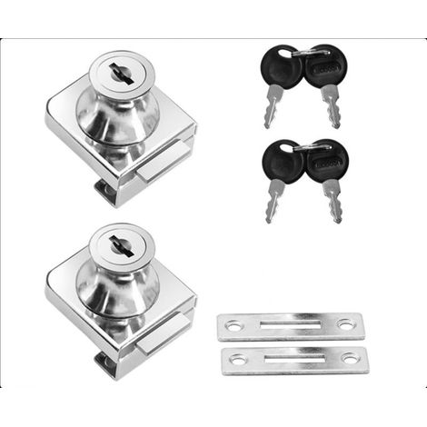 Serrure de porte en verre en alliage de zinc, lot de 2, serrure de vitrine, serrure de porte d'armoire antirouille, pour portes en verre de 5 à 12 mm, sans perçage, avec 4 clés (1/5)