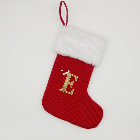 Chaussette De Noël - Tricotée En Polyester - 30 Cm - Style Rustique - Lettre Personnalisable A-Z - Pour Décoration De Cheminée Ou Arbre De Noël - 1 Pièce (1/4)