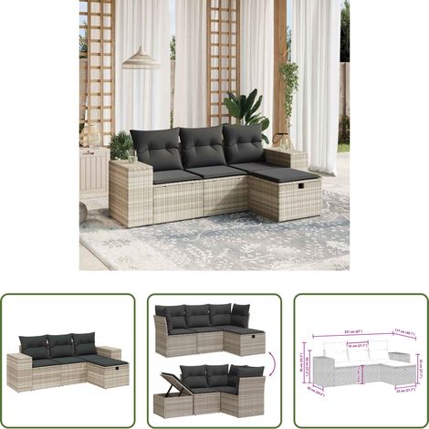 Gartensessel -  4-tlg. Garten-Sofagarnitur mit Kissen Hellgrau Poly Rattan (1/5)