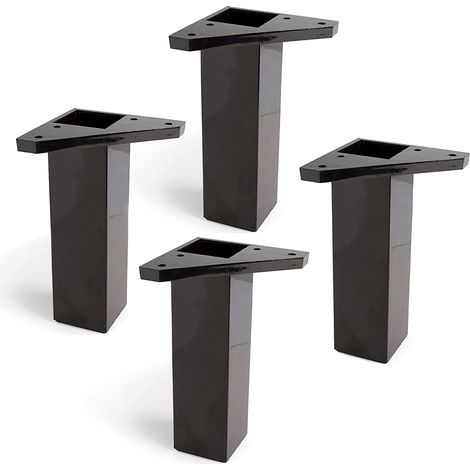 Pack 4 Patas para muebles con Placa de Montaje - Elevadores de muebles - Plástico ABS - Altura: 15 cm - Color: Negro - No Incluye tornillos - REI