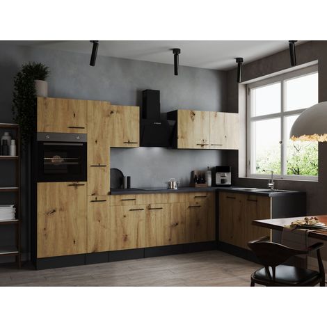 Küche Küchenzeile Winkelküche Grau Matt Artisan Eiche Oliver 310x172 cm Respekta