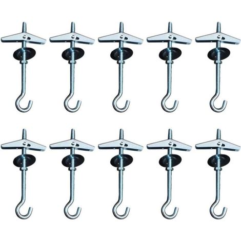 Lot de 10 crochets de plafond, fixation pour plaques de plâtre, crochet à ressort à ailettes pivotantes pour plantes suspendues, ancrages de fixation avec fil. (1/4)