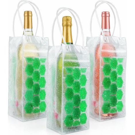 Lot de 3 Housses Isotheres Bouteille - Seau Glace Nomade avec Gel Vert, Housse Portable PVC Etanche pour Vin Champagne Biere Pique-Nique Jardin (1/5)
