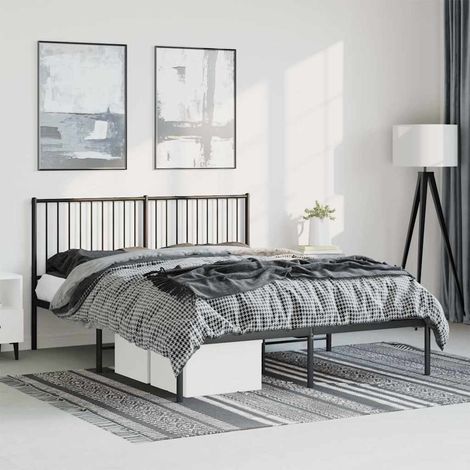 Lit adulte Contemporain avec tête de lit  Cadre de lit métal noir 150x200 cm 21616 (1/5)
