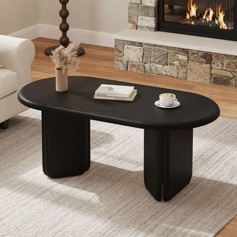 Sideboard 99/50/40 cm in Schwarz aus MDF, oval mit abgerundeten Beinen (1/5)