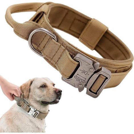 Collar táctico ajustable para perros con agarre de control y correa ancha de nailon acolchada para entrenamiento y caza (1/5)