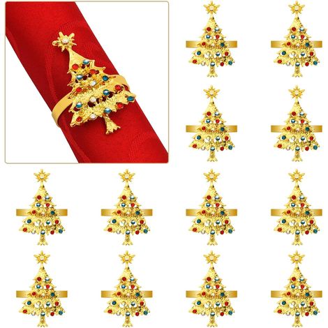 Lot de 12 ronds de serviette sapin de Noël, décoration de table (1/5)
