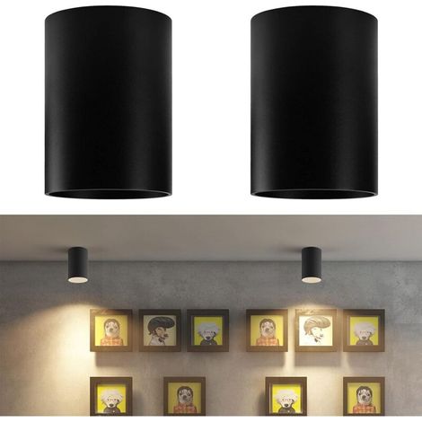2 faretti da soffitto neri a montaggio superficiale, attacco GU10, plafoniere rotonde in alluminio per soggiorno, cucina, corridoio, camera da letto, 7,7 x 8,5 cm, lampadina non inclusa.