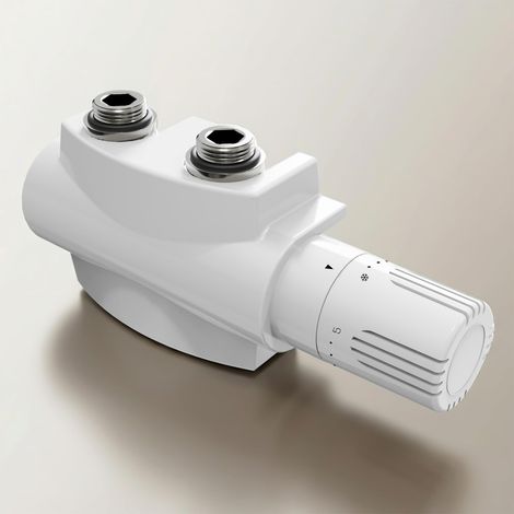 Kit multibloc pour robinet de raccordement de radiateur avec thermostat 50 mm - Accessoires de chauffage - Forme d'angle et de passage - Raccordement mural (15 mm + 16 mm, 1 pièce, blanc (1/5)