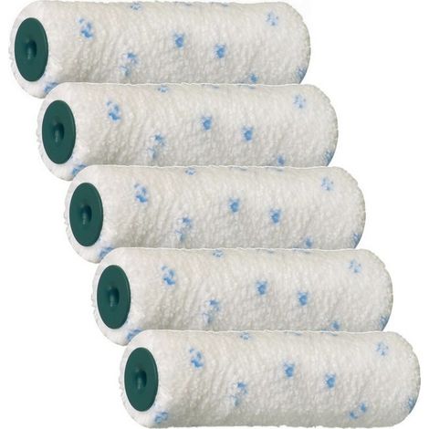 Mini rouleaux peinture microfibres tissées 100mm – Poils courts 10mm – Pack de 5 – Pour peintures aqueuses et travaux soignés – Rota - MICROSTAR10