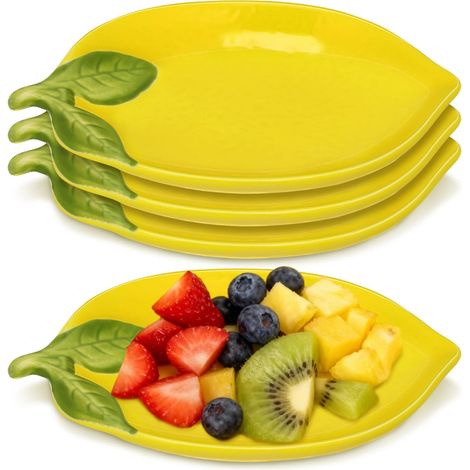 Lot de 4 assiettes en céramique en forme de citron – saladier, bol à fruits, vaisselle décorative, assiettes à dessert pour mariage, fête prénatale, fête d'anniversaire (14,99 cm x 10,53 (1/5)