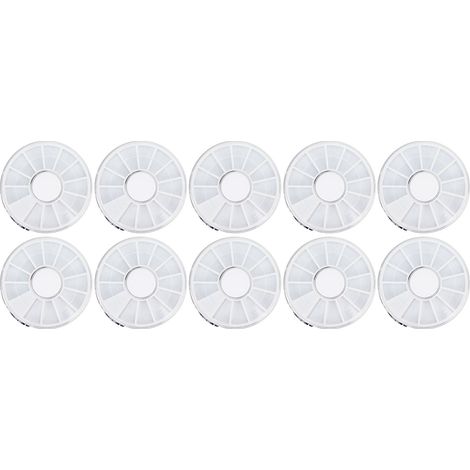 Boîte de rangement 12 cases ronde transparente anti-poussière pour perles, boucles d'oreilles, pilules - Lot de 10 boîtiers de classement pour accessoires de nail art. (1/5)
