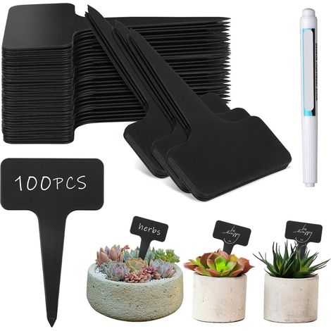 100 x T-Type Plastic Labels, 10 x 6 cm Waterproof Plant Labels, Garden T-Type, Reusable Plant Labels, for Flowers, Vegetables, Seed, Garden, Nursery (1/5)