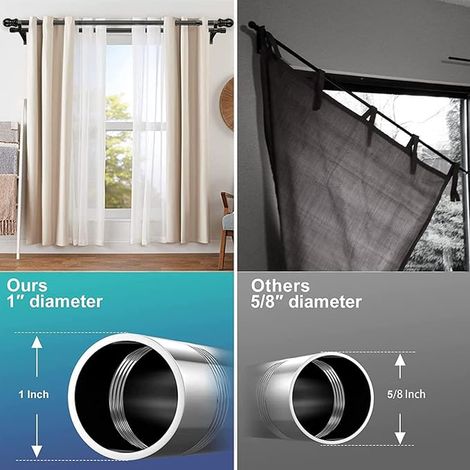 Curtain Rods, Extendable Curtain Rod with Round Finials with Brackets, Stainless Steel Curtain Rod Diameter Adjustable Decorative for Living Room/White (1/4)