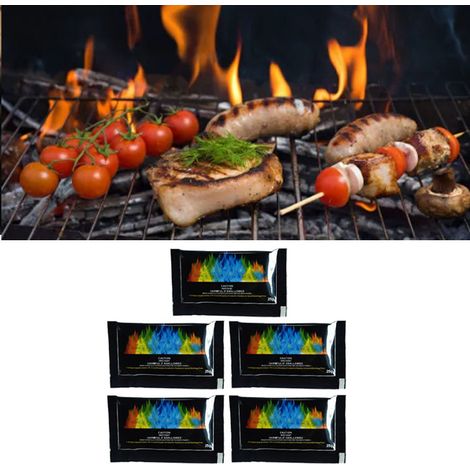 5 sachets de poudre colorée pour flammes de barbecue et de camping, étincelles pour feu de camp, poudre changeant de couleur pour feux de fête, colorant pour chauffage de camping (25 g). (1/5)