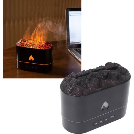 Vulkan-Aroma-Diffusor mit simuliertem Flammeneffekt, 7 LEDs, Smart-Timer, 250-ml-Wassertank, extrem leise, USB-Anschluss, 410 g, ABS/PP, Schwarz (1/5)