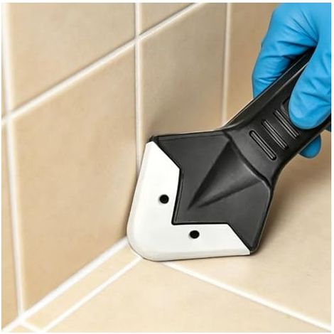 1 ensemble d'outils de joints en silicone 3 en 1 avec tête en acier inoxydable, lame de raclage et 5 tampons remplaçables pour planches collées (1/5)