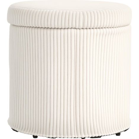 Pouf de rangement rond, revêtu de velours côtelé, avec structure en acier stable et rembourrage moelleux, Ø 40 x 41 cm, beige (1/5)