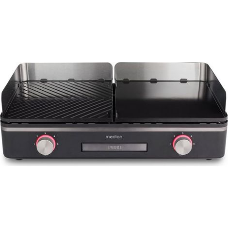 Plancha électrique MEDION - MD12027 - Double zones de cuisson - 52,1 x 28,4 x 10,2cm - 2400W