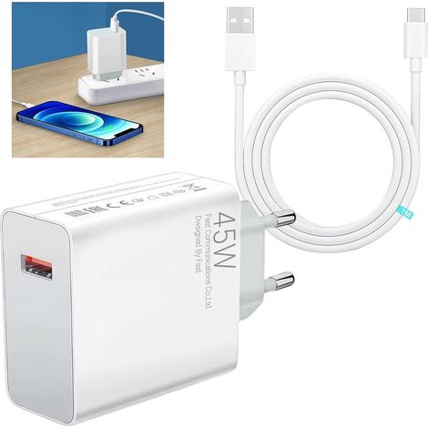 45W Chargeur Rapide pour Xiaomi avec 6A Câble USB C 1M, Chargeur Turbo pour Xiaomi Redmi Note 12/12S/13/14/14 Pro/15 4G/15 5G, Redmi 10/9 Pro/13C/14C/15C/A3, POCO X7/M4/M6/Pad