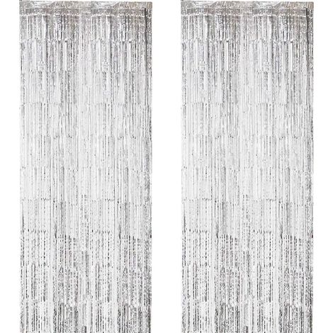 Lot de 2 Rideaux, Aluminium, Paillettes, Argent, Décoration Fête, Mariage