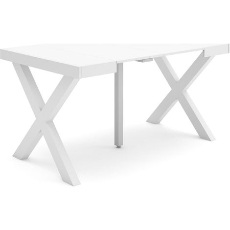 Table Console Extensible Console Meuble 140 pour 6 Personnes Pieds Bois Massif Style Moderne Blanc (1/5)