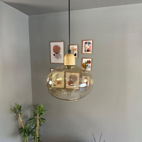 bamyum Solvia Suspension Luminaire Verre Rétro en Metal de 30 cm, Lustre de Salon Vintage, Éclairage de Plafond pour Chambre, Cuisine, Lampe Suspendue (1/5)