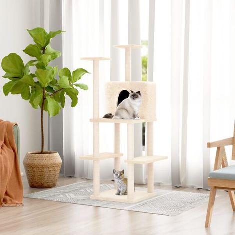 Arbre à chat avec griffes en sisal, couleur crème, 144,5 cm