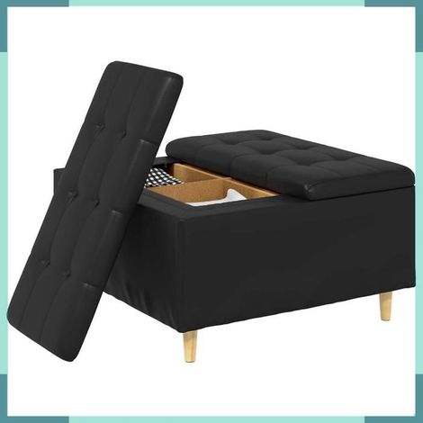 Pouf de rangement - 876846 - Simili cuir noir - 80 x 80 x 45 cm - Coffre capitonné (1/5)