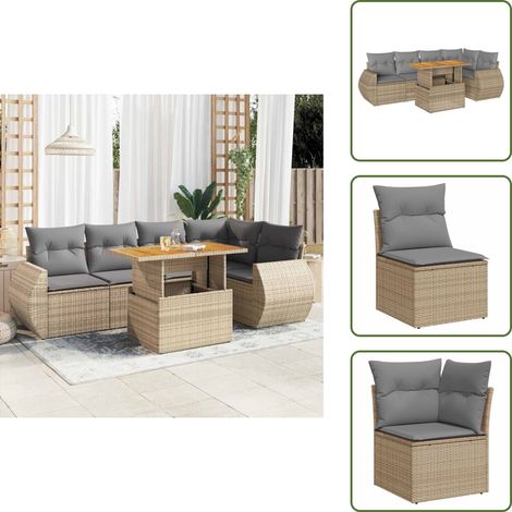 6-tlg. Garten-Sofagarnitur mit Kissen Beige Poly Rattan - Garten Sofagarnitur - Garten Sofagarnituren - Outdoor Sofagarnitur - Sofagarnitur Terrasse (1/5)