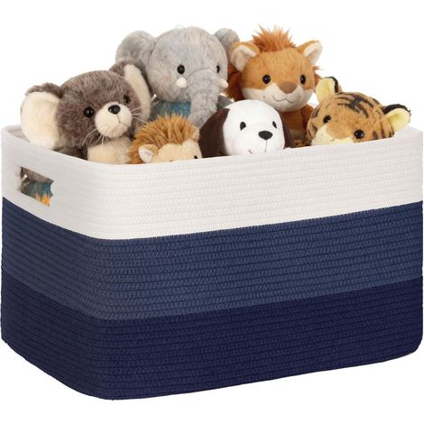 Panier de rangement 72L en corde de coton, grand panier à linge tressé avec poignées, dégradé bleu (1/5)
