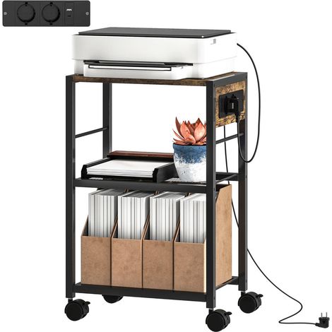 Organisation et charge au bureau avec ce support imprimante mobile, 2 prises EU, 2 USB, 1 USB-C (1/5)