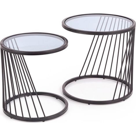 Ensemble de deux tables basses gigognes design avec structure en acier noir et plateau en verre Rapture (1/5)