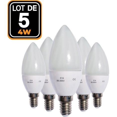 5 ampoules LED flamme E14 4W 3000K Haute Luminosité